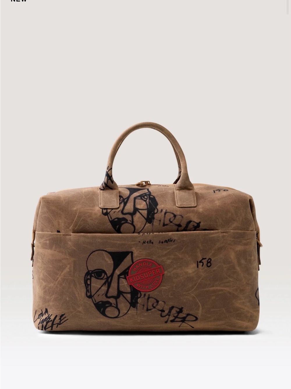 BEIS X Kidsuper Brown Waxed Canvas Graffiti Travel Duffel